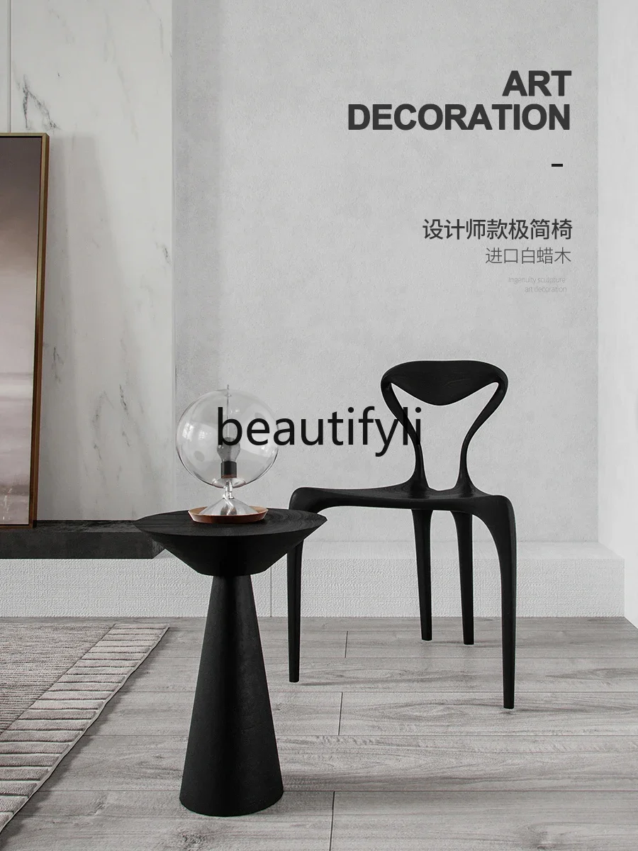 

ss CItalian minimalist high-end dining chair designer casual home dining table and chair solid wood master with backrest chair