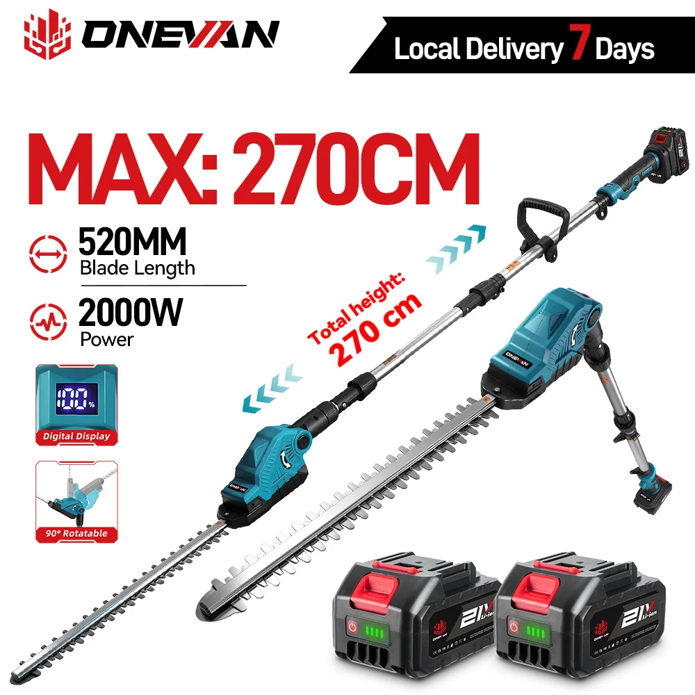 Podadora de césped eléctrica ONEVAN, inalámbrica, con LED, telescópica, para ramas altas, compatible con batería Makita de 18V.