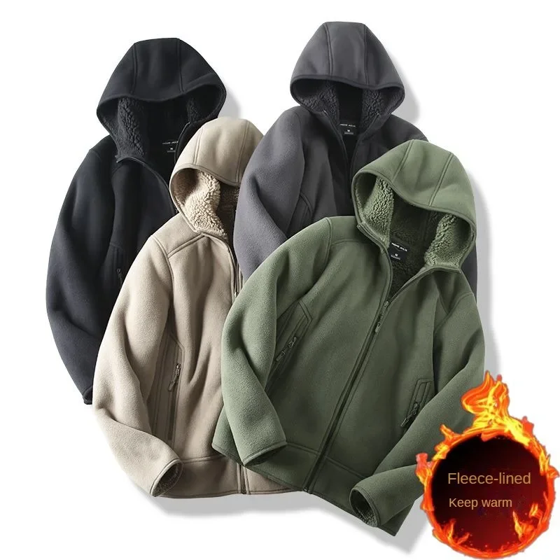 

Thick 700G Fleece-lined Winter Hooded Jacket for Men, Keep Warm Outdoors with Polar Fleece and Cotton Padding Man Clothing Black