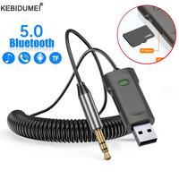 Car Bluetooth Receiver 5.0 Stereo Wireless USB Dongle to 3.5mm Jack AUX Audio Music Adapter Mic Handsfree Call & TF Card Slot