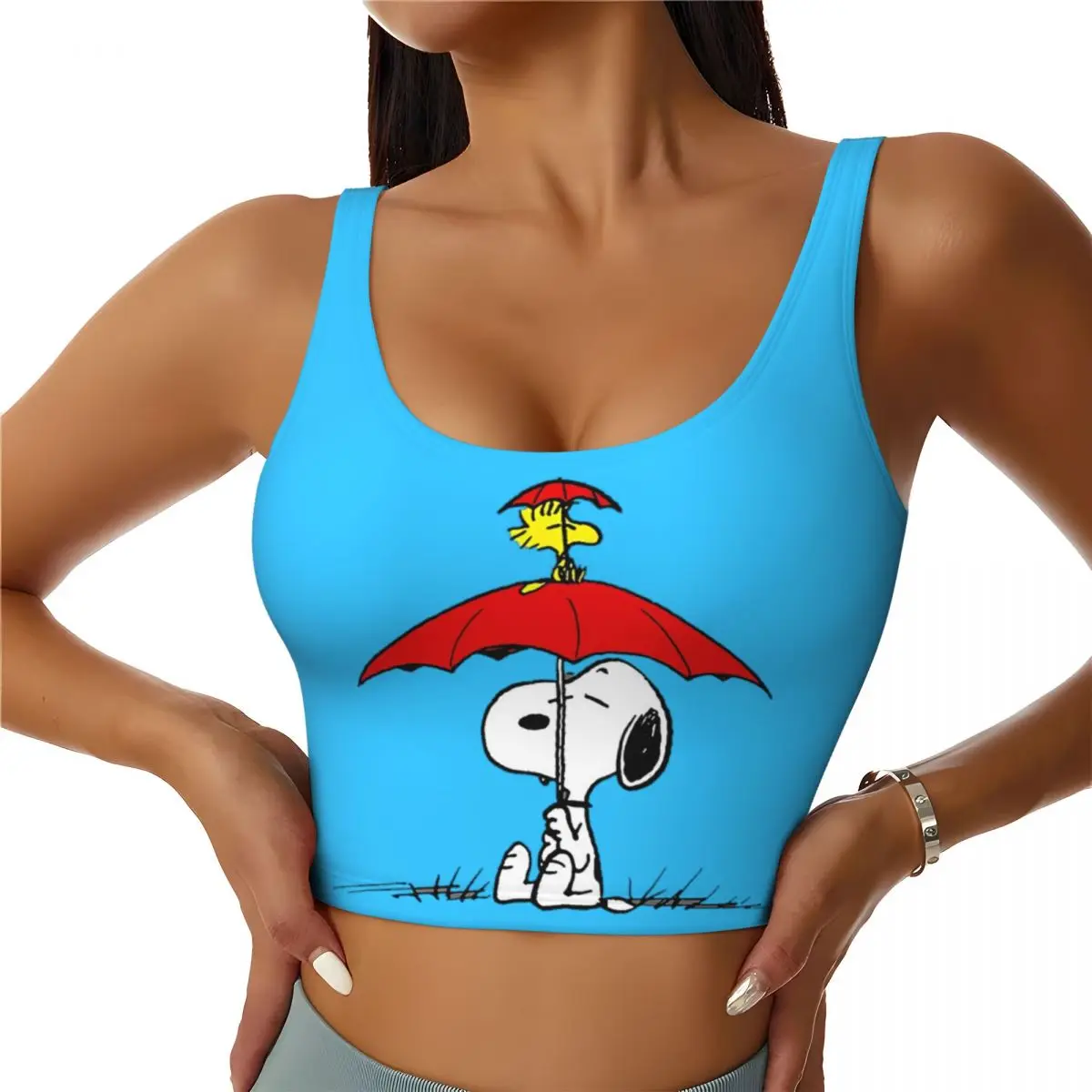 

Custom Snoopys Dog Umbrella Workout Crop Tank Tops for Women Seamless Yoga Running Sports Bras