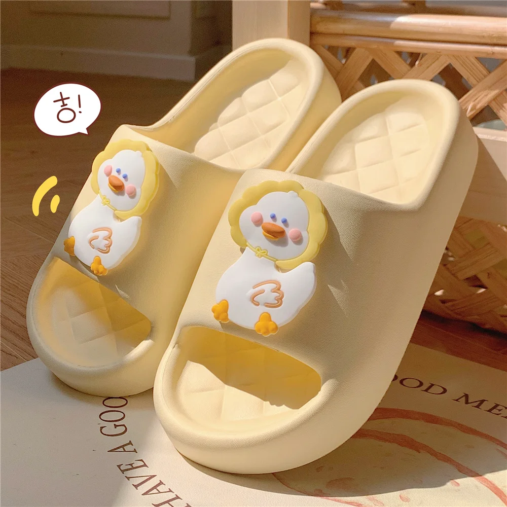 Women Summer Flip Flop Cute Cartoon Duck Slippers Couples Indoor Bathroom Anti-slip Outdoor Soft Thick Platform Beach Sandals