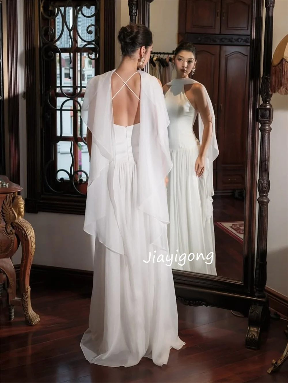 Abiti lunghi gioiello a trapezio con pieghe in chiffon moda personalizzata Occasioni su misura Pastrol da sera Squisito semplice
