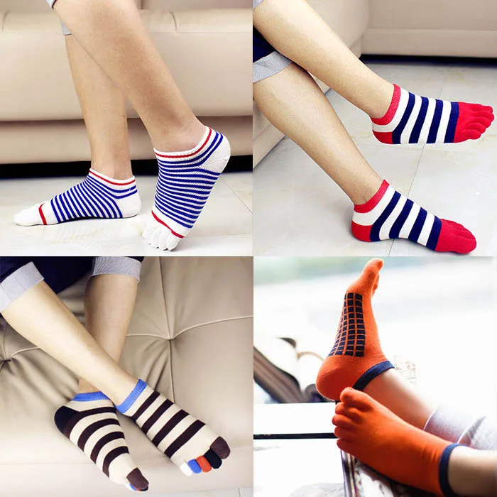 3 Pairs Five Finger Socks Personalized Men Short Tube Ankle Split Toe Socks Breathable Comfortable Sports Casual Cotton Socks