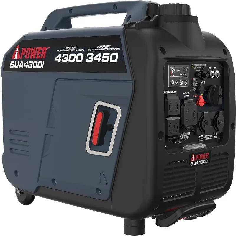 Portable Inverter Generator Gas, 4300W RV Ready, EPA & CARB Compliant CO Sensor, Portable Light Weight With Telescopic Handle