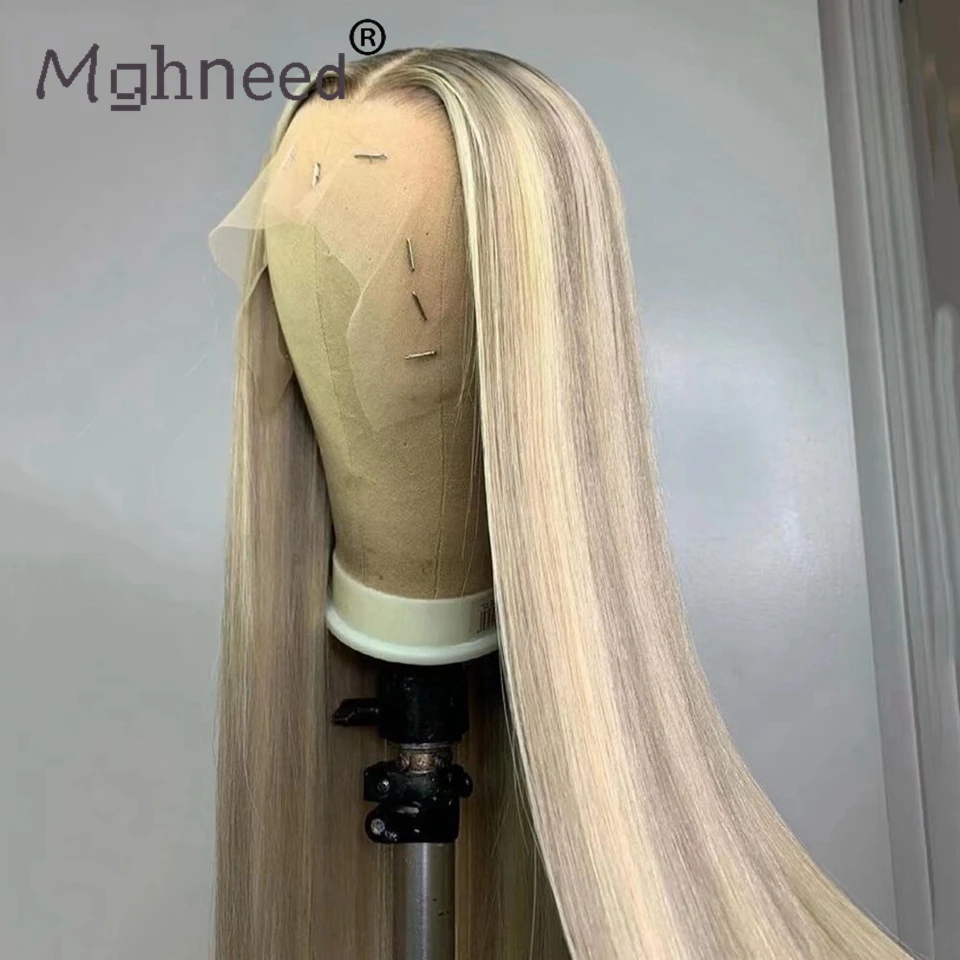 Ash Blonde Highlight Straight Lace Front Wig Human Hair HD 360 Lace Frontal Wig 13x4 Virgin Lace Front Human Hair Wigs For Women