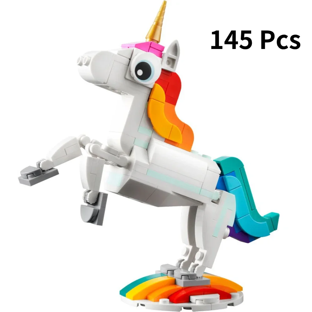 Magical Unicorn 3-in-1 Building Block, Creative Toy 31140, Transforming from Unicorn to Seahorse to Peacock, Compatible with Leg