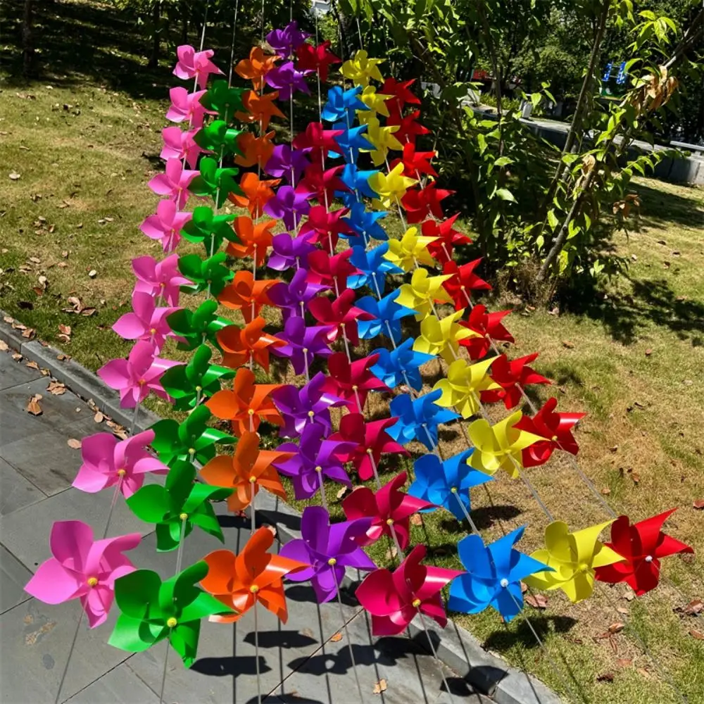 10pcs/set with Rope Strings Colorful Arch Corridor Windmill Solid Color Striped Circular Suspension Windmill