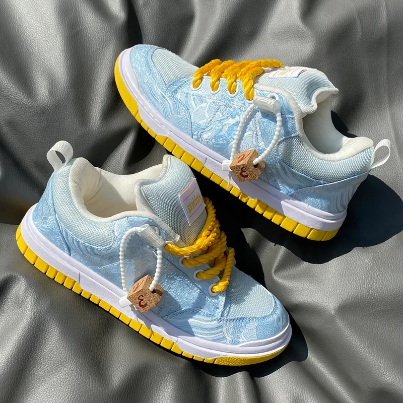 

Autumn and Winter Light Blue Thick-Tongue Loafers, Large Size Shoes, Embroidered Casual Shoes, Breathable, Comfortable, Non-Slip, Wear-Resistant, Couple's Casual Versatile Fashion Canvas Shoes, Sneakers for Men