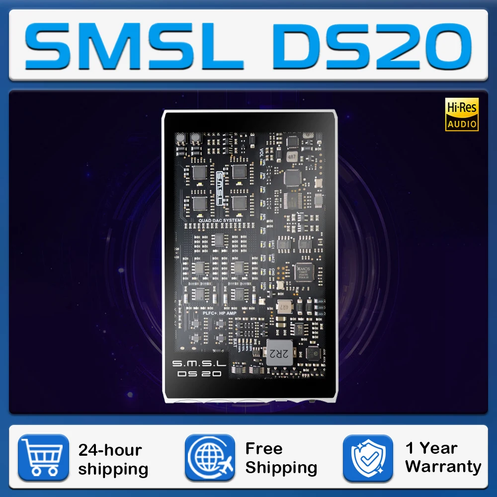 

SMSL DS20 Hi-Res Audio Decoder CS43131x4 XU316 Chip DSD256 USB 3.5mm 4.4mm Built-in 6000mAh Battery Portable Headphone Amplifier