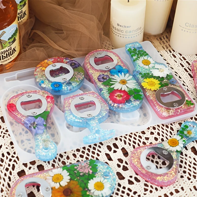 DIY Crystal Resin Gel Dripping Beer Wrench Bottle Opener Dry Flower Gel Dripping Mirror Silicone Mold