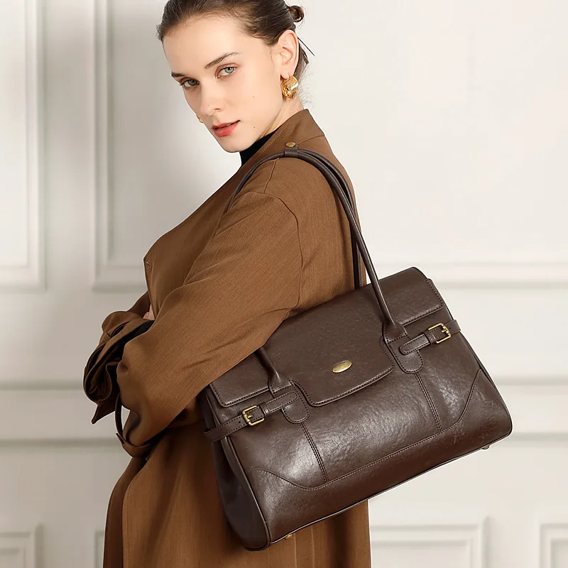 Genuine Leather Large-Capacity Women Handbag Practical Tote Bag Commuter Retro Briefcase Fashion Shoulder Bags 2026 New