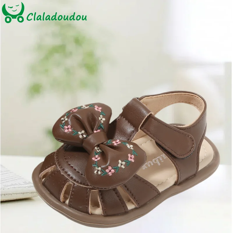 

Brand Infant Woman Sandals Closed Toe Cue Bowtie-knot Toddler Girls Summer Shoes Strap Solid Embroidered Flower Baby Walkers