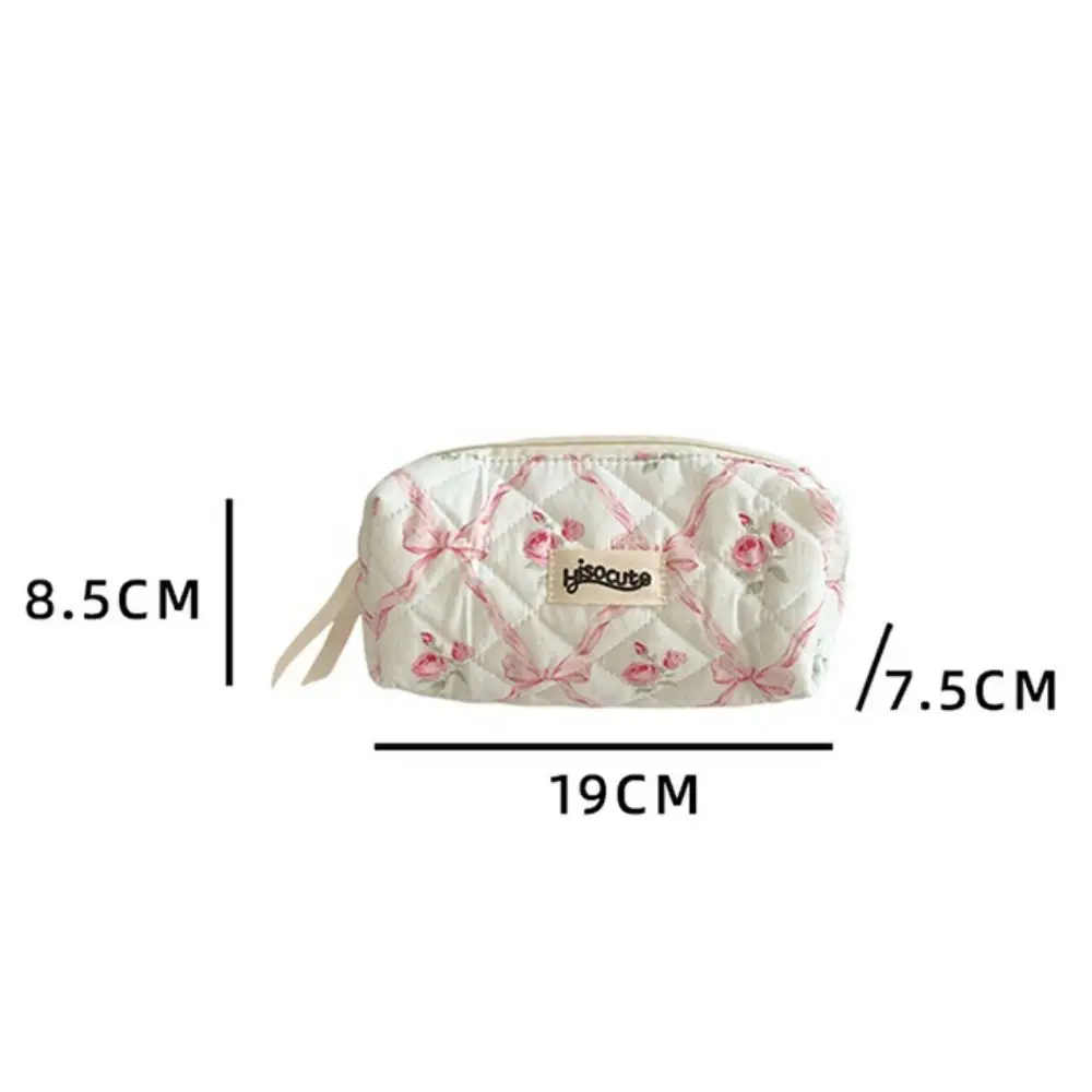 Bow Large Capacity Pen Case Rhombus Flower Stationery Storage Bag Detachable Cartoon Makeup Lipstick Bag School Office Supply