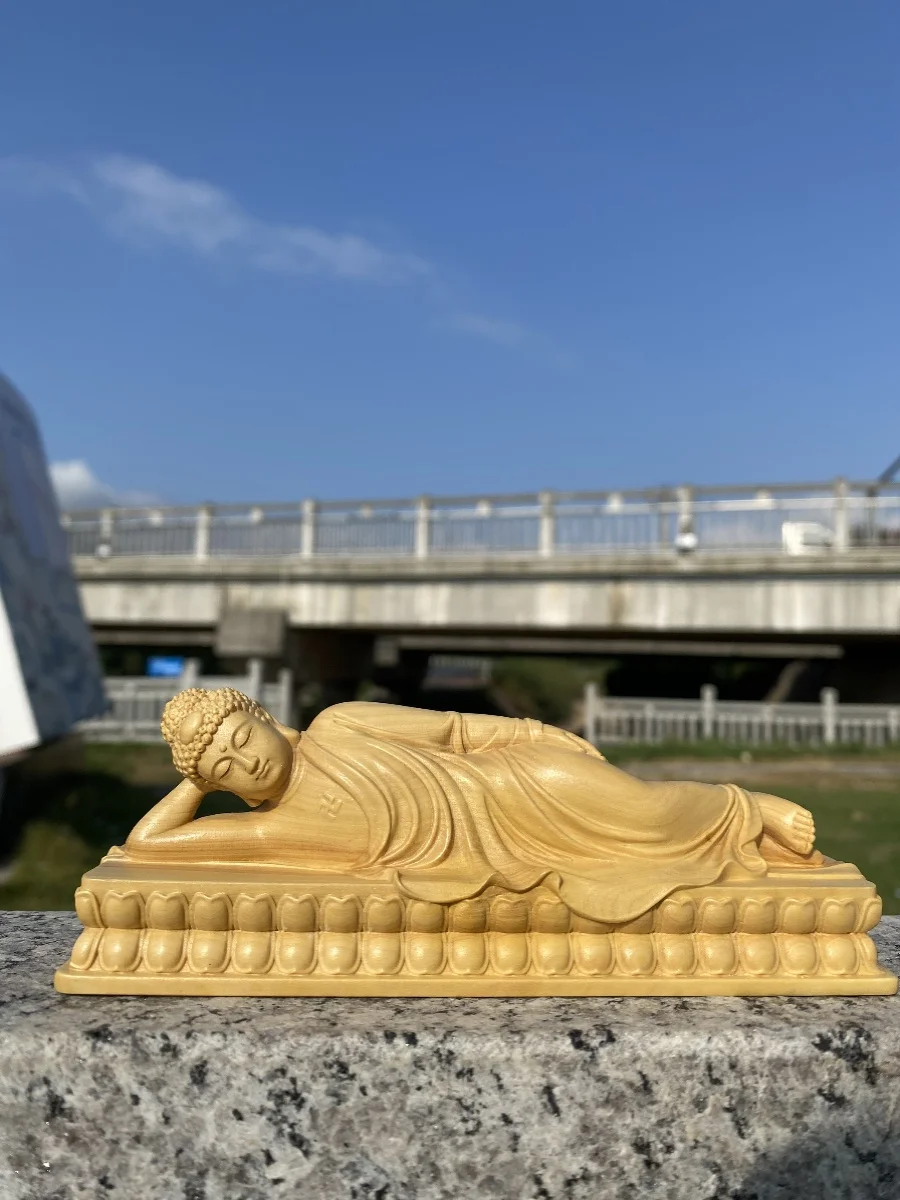 

Boxwood Fine Carved Reclining Shakyamuni Buddha, Zen Home, Living Room, Temple Decor