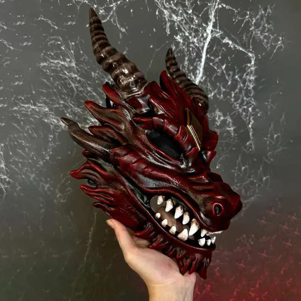 Dragon Head Mask Cosplay Animal Monster Demon Horror Latex Helmet Halloween Carnival Dress Up Party Costumes Props