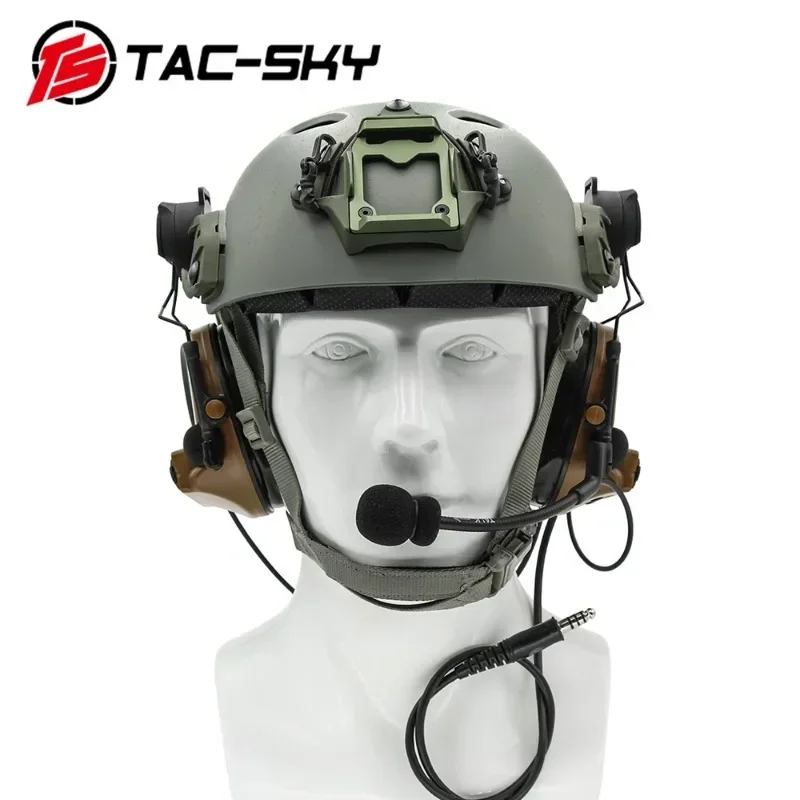 TAC-SKY Tactical ARC Helmet Rail Mount COMTAC II Hearing Protection Noise Cancelling Pickup Shooting Headset + U94 PTT