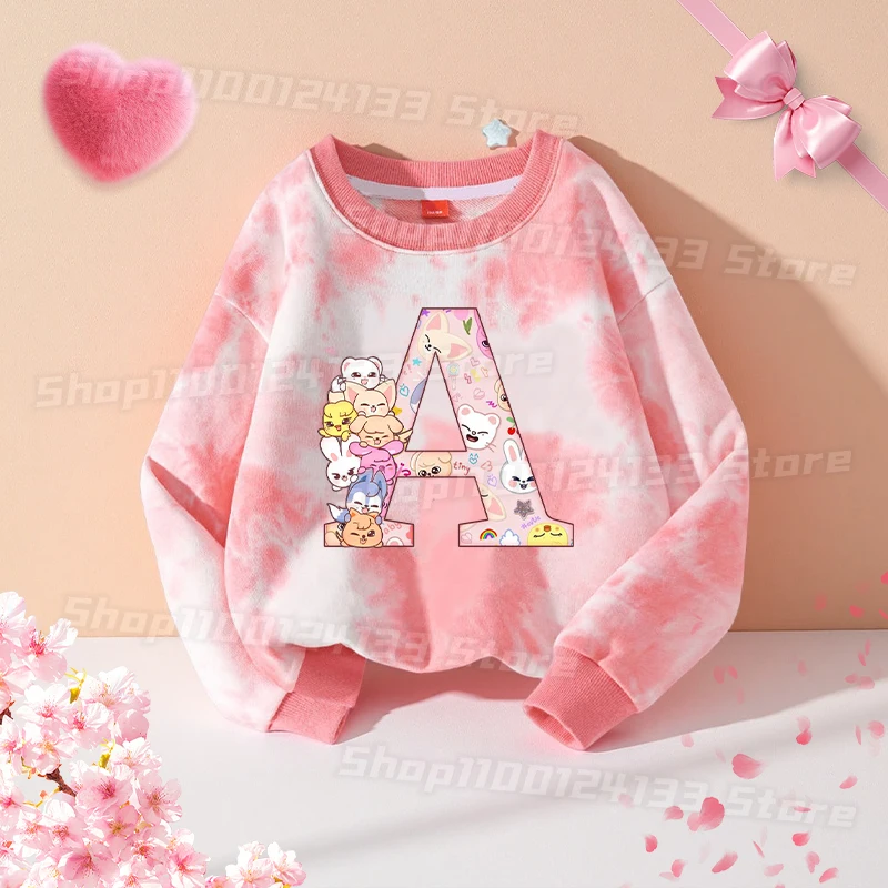 

Skzooo Streetwear T Shirt Girl Clothes Stray Kids Cute Letters A-Z Anime Y2K Kawaii Tie-dye Pullover Long Sleeve Party Game Gift