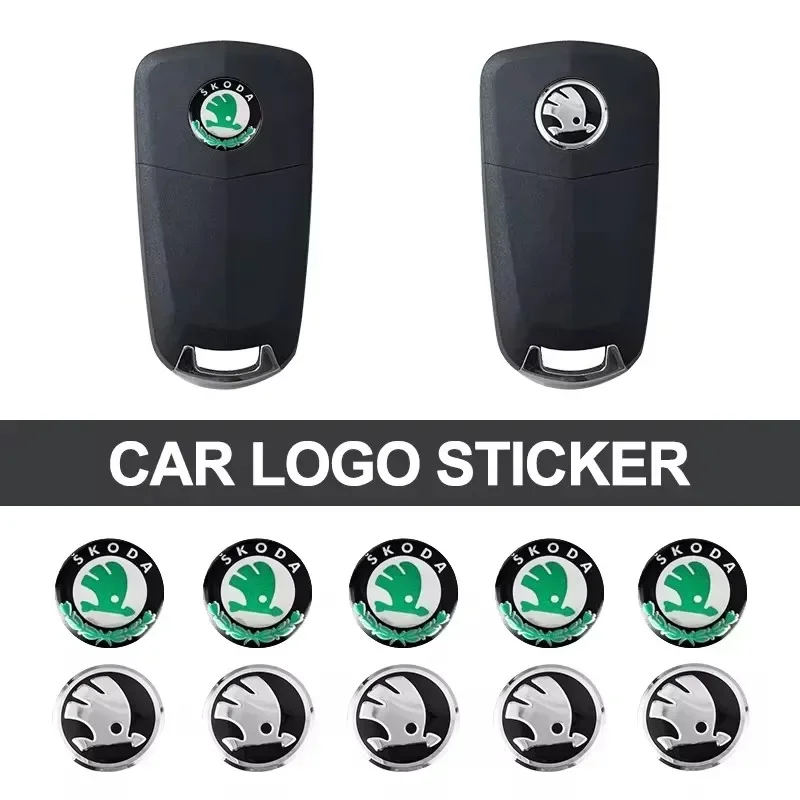 10mm Car Remote Key Sticker Aluminum Emblem Decal For Skoda Enyaq A7 Octavia Kodiaq Fabia Superb Rapid Kamiq Karoq Derivati Yeti