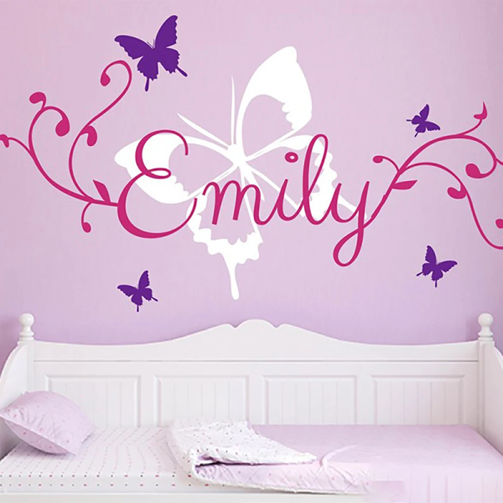 DECALYANG   Girls room background wall vinyl color butterfly personalized name decal decoration  room decor P-19