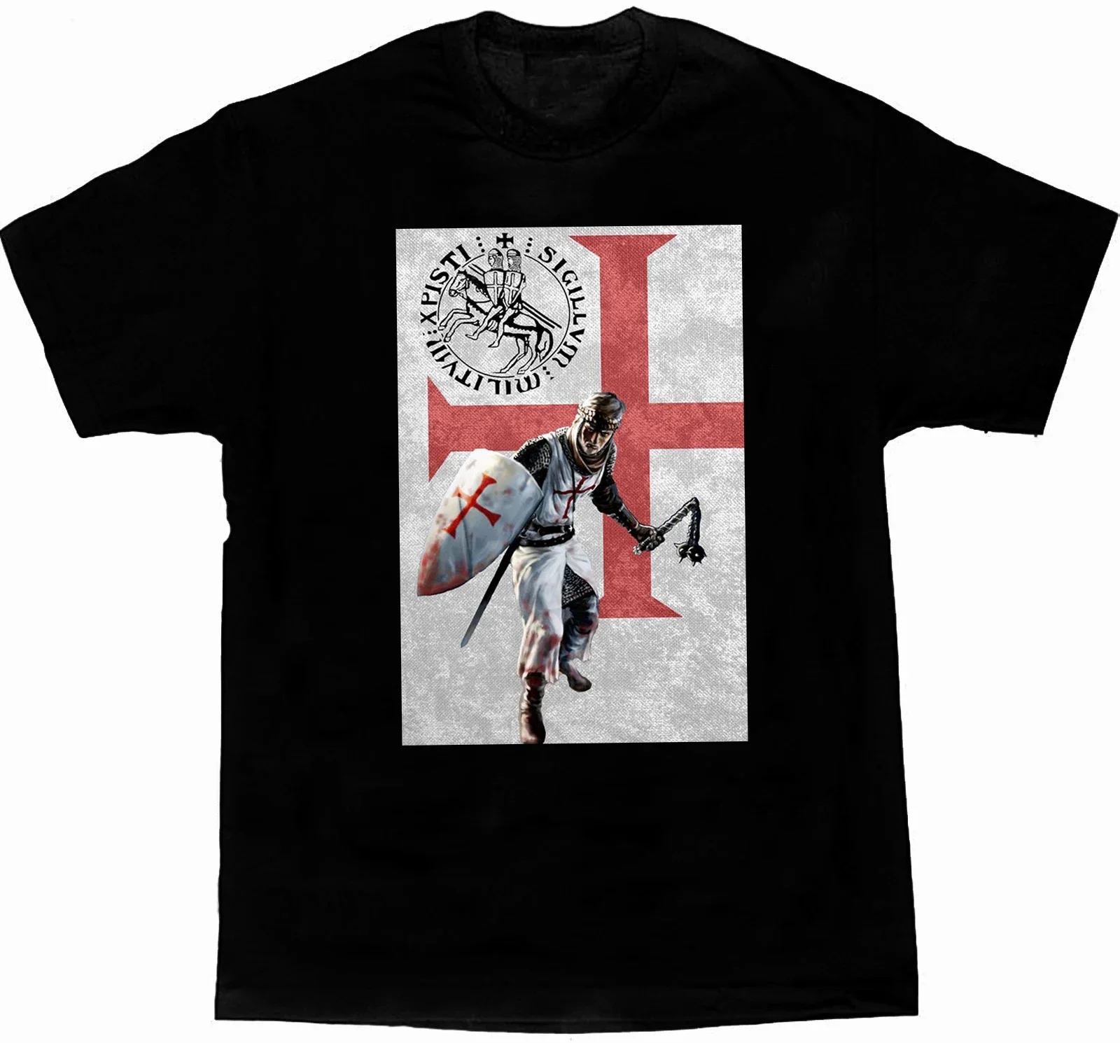 Vintage Medieval Crusader Flag Knights Templar T-Shirt 100% Cotton O-Neck Summer Short Sleeve Casual Mens T-shirt Size S-3XL