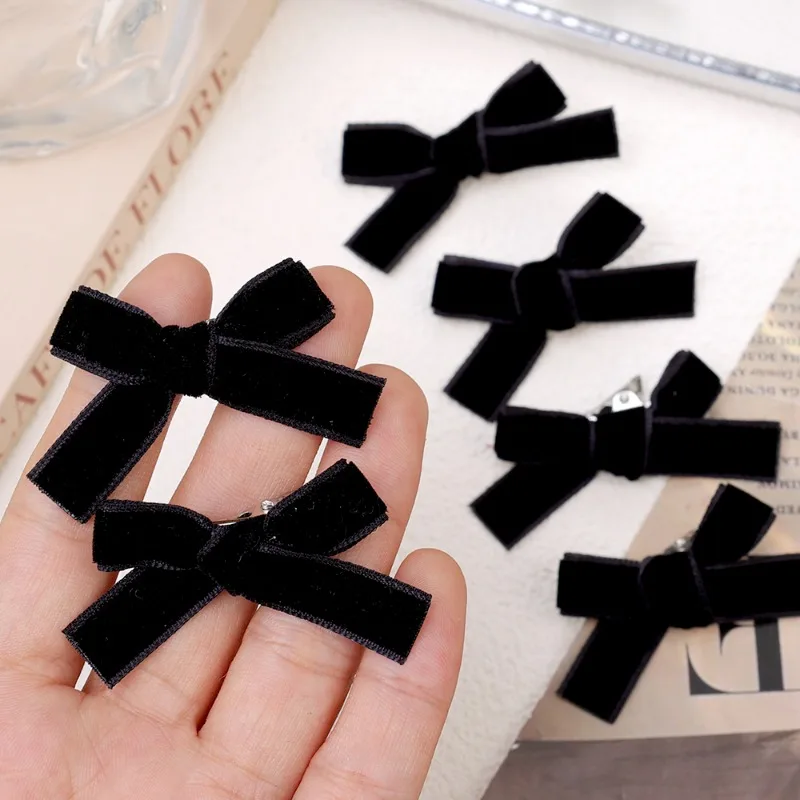 French Retro Black Velvet Bowknot Ribbon Hair Clip Girl Small Hairpin Bobby Pin Girls Bow Barrettes Sweet Headwear Accessories