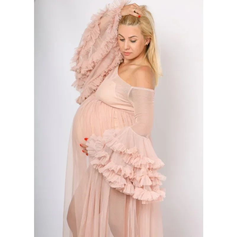 

Dirty Rose Long Maternity Dress Photo Shoot Maternity Gown Pregnancy Dirty Pink Tulle Maternity Photos Shoot Dress With Train