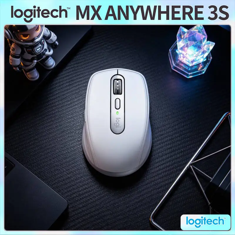 Ergonomic MX Anywhere 3S Mouse - 8K DPI, 3-Device Sync, Silent Click, Ideal for Book Shop Office Training Hall Work Space