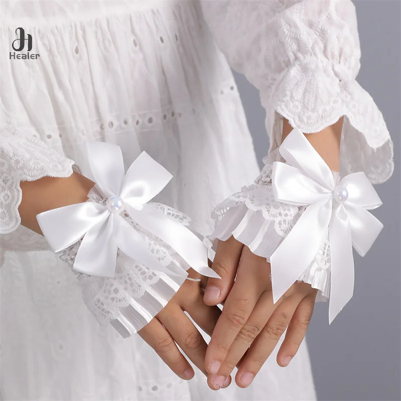 1Pair Lady Detachable Sleeves Fake Cuffs Female Lace Thin Pleated Flare Sleeve Ruffles Wristband Sweater Blouse Wrist