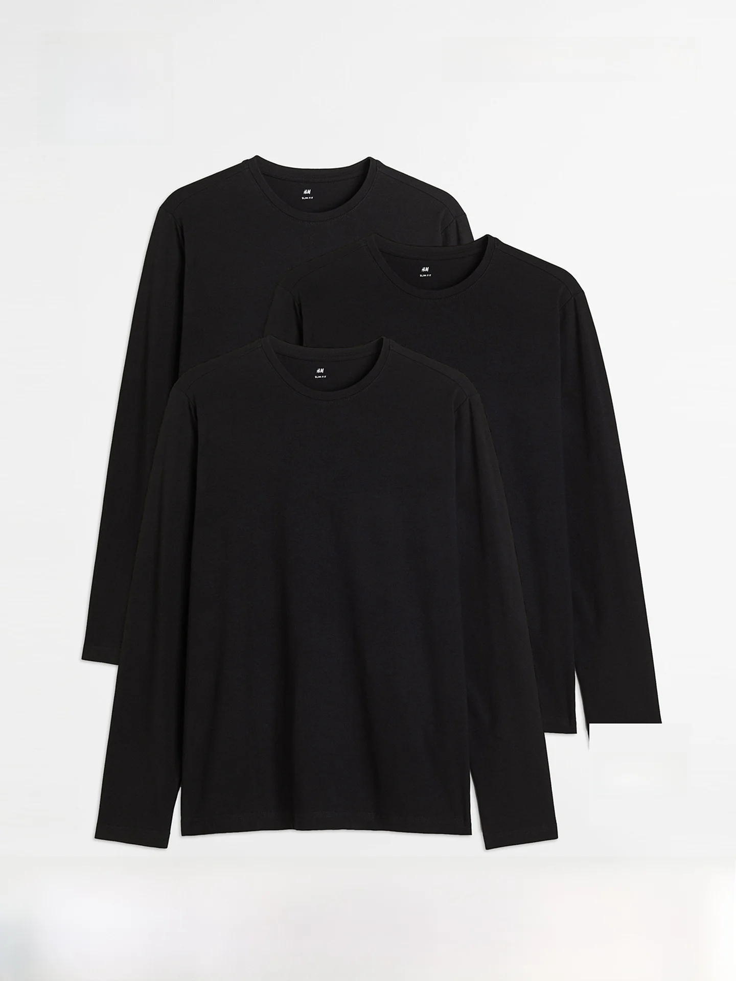 

H&M Men's Women's T-shirts 3-Pack Summer Inner Wear Base Layer Outerwear Long Sleeve round Neck Top Shoulder-Length Design