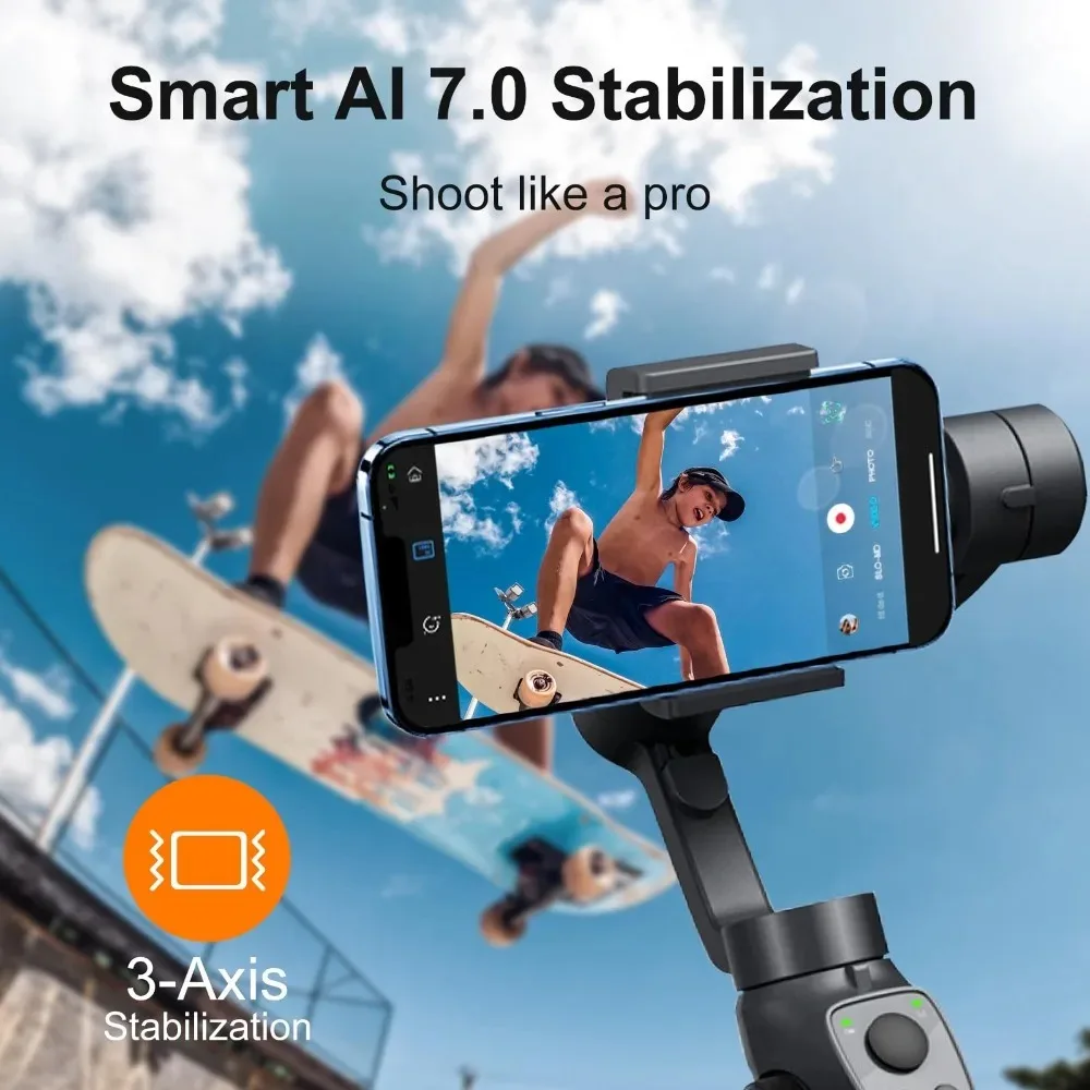 FUNSNAP 3 Axis Phone Gimbal Stabilizer Anti Shake Tracking Stand Focus Wheel Face Tracking for Live Video Vlog  Recording