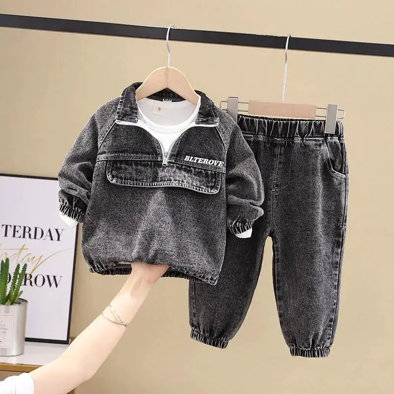 2022 spring Autumn  baby boys clothes long sleeve demin jacket+jeans pants 2pcs kids tracksuit  boy clothing set 2-10 years