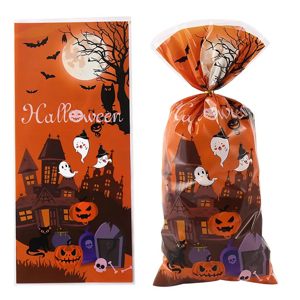 Non- Candy Bags Halloween Candy Bag Set with Ghost Pumpkin Castle Designs for Treats Snacks 100 Pcs Leak-proof Food for Cookies