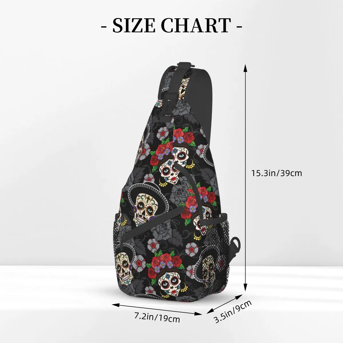 Mochila cruzada de Día de los muertos para Halloween, bolso de pecho pequeño, calavera de azúcar, rosa, mochila de hombro, mochila de día, senderismo, ciclismo