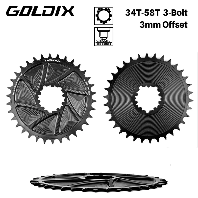 

GOLDIX 3mm offset 3-Bolt Bicycle Chainring Wide and Narrow Teeth AERO Chainring CNC Hollow Cutting Machining for 3Bolt Crankset