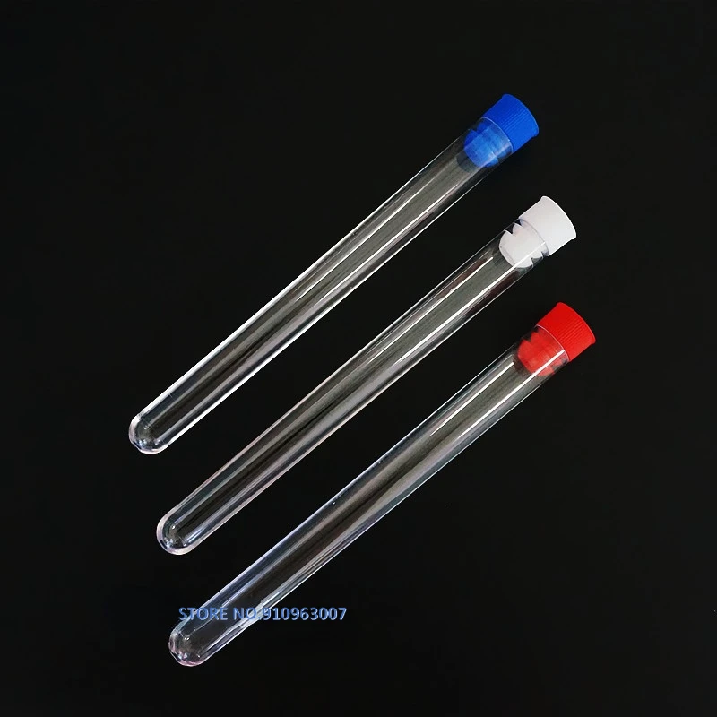 50/100pcs Length 60mm to 150mm Clear Plastic Test Tubes With Plastic Colorful Stopper Push Cap For Experiments