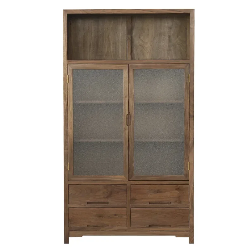 

New Chinese solid wood bookcase, locker, floor-to-ceiling glass display cabinet, black walnut locker, storage cabinet, combined