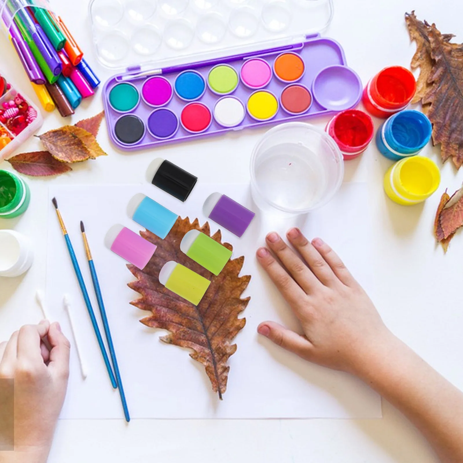 

30pcs Finger Painting Sponges Ergonomic Design Storage Box Ink Absorption Craft Tools Kids School Projects
