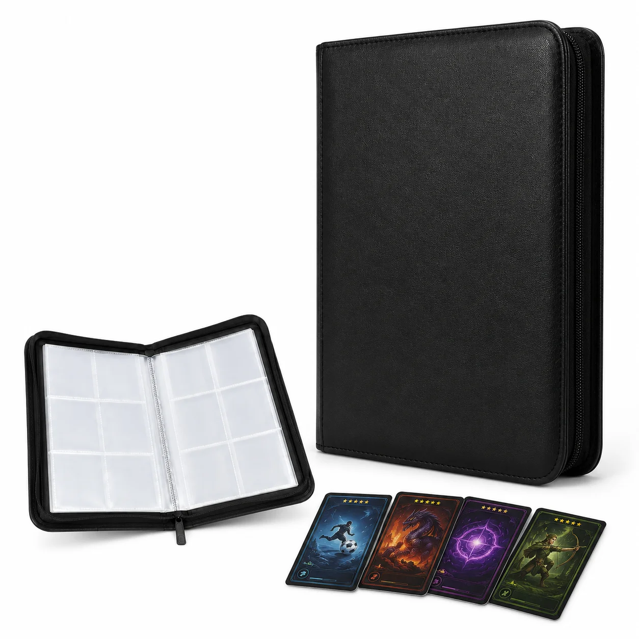 1024-card-trading-card-binder-waterproof-anti-slip-zip-album-side-loading-storage-for-tcg-baseball-basketball-cards-black