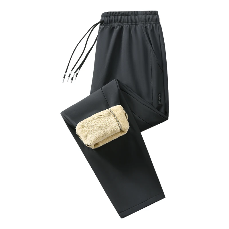 Winter Thick Warm Joggers Trousers Men Lamb Fleece Lining Drawstring Elastic Waist Pants Man Autumn Loose Casual Thermal Pants