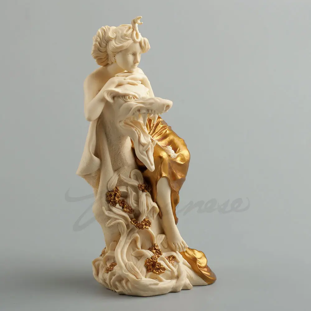 Vintage Goddess with Mythical Beast Resin Figurine Art Nouveau Sculpture Home Decor Living Room Ornament Collectible Gift Craft