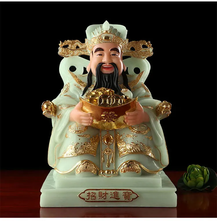 30cm LARGE- high-grade home shop TOP efficacious Talisman Mascot god of wealth CAI SHEN YE jade gilding carving Sculpture statue