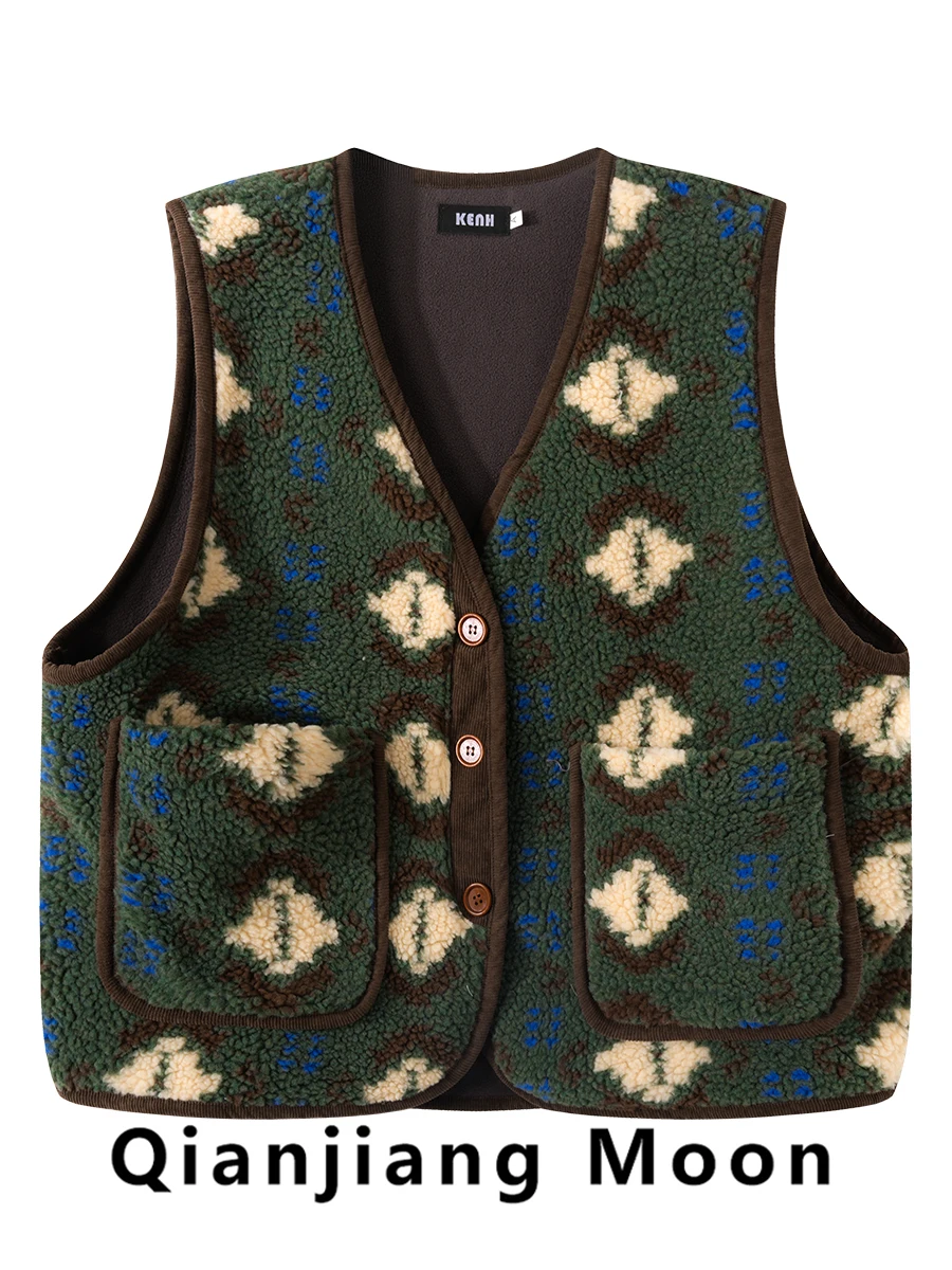 Ceco Retro de Piel de Cordero para Mujer, Ceco sin Mangas con Cuello en V, Estilo Nuevo de Otoño Invierno, Ceco Vers...