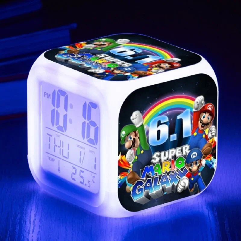 Mario LED Alarm Clock Night Light Cartoon Desktop Decoration Anime Mario Brothers Time Light Children's Bedhead Ornament Gift