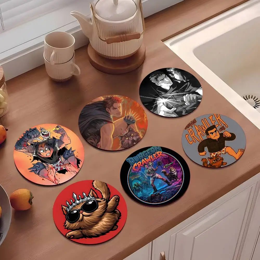 1pc For D-Dungeon Crawler Carl Wooden Coaster Colour Printing Cup Mat Home Desk Decoration Gifts