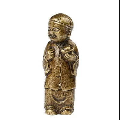 

Brass Lucky Boy keychain pendant, copper carving hand handle pocket copper man ornament, 4 cm high.
