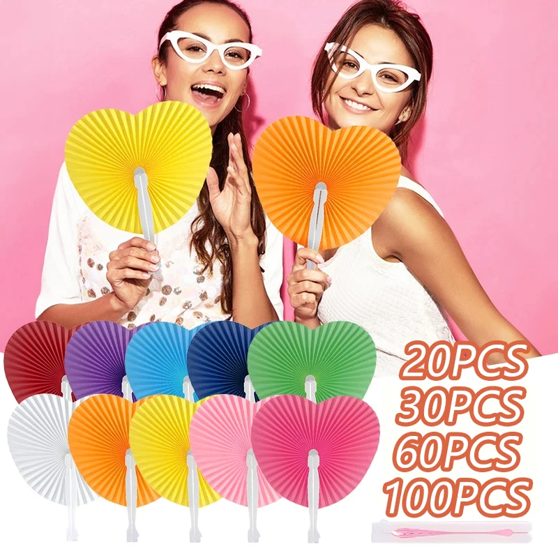 20-100 Pcs Multicolor Wedding Folding Paper Fan DIY Painting Heart-Shaped Blank Handheld Fan For Outdoor Decor And Photo Taking