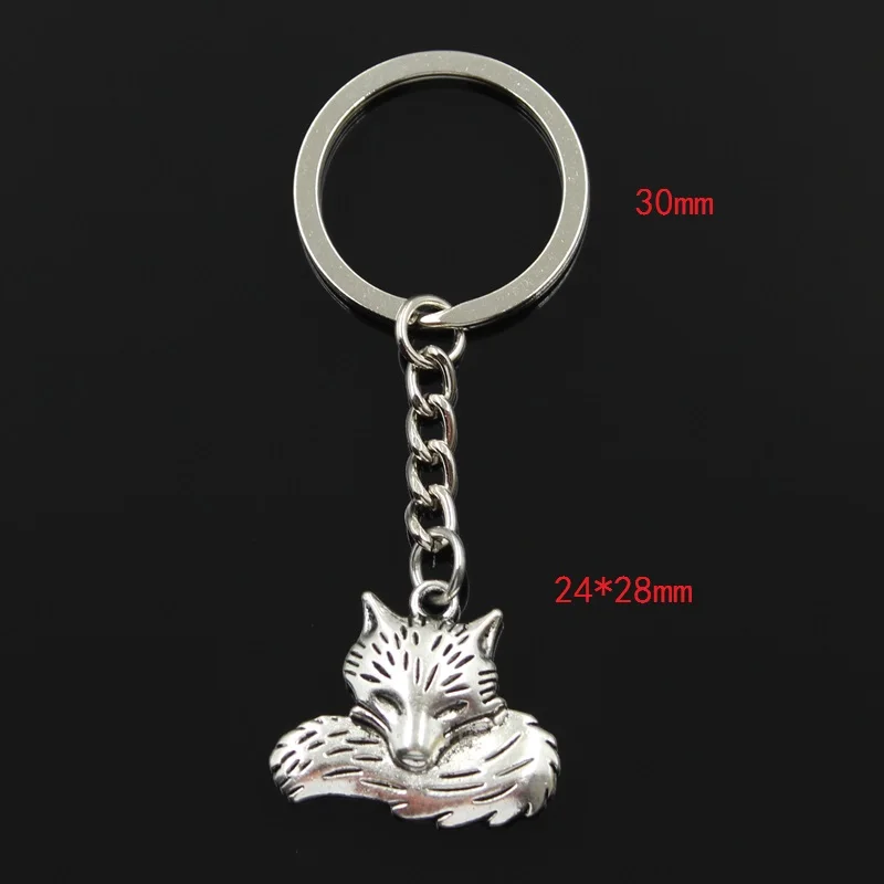 Fashion 30mm Key Ring Metal Key Chain Keychain Jewelry Antique Silver Color Plated Wolf Tail Fox 24x28mm Pendant