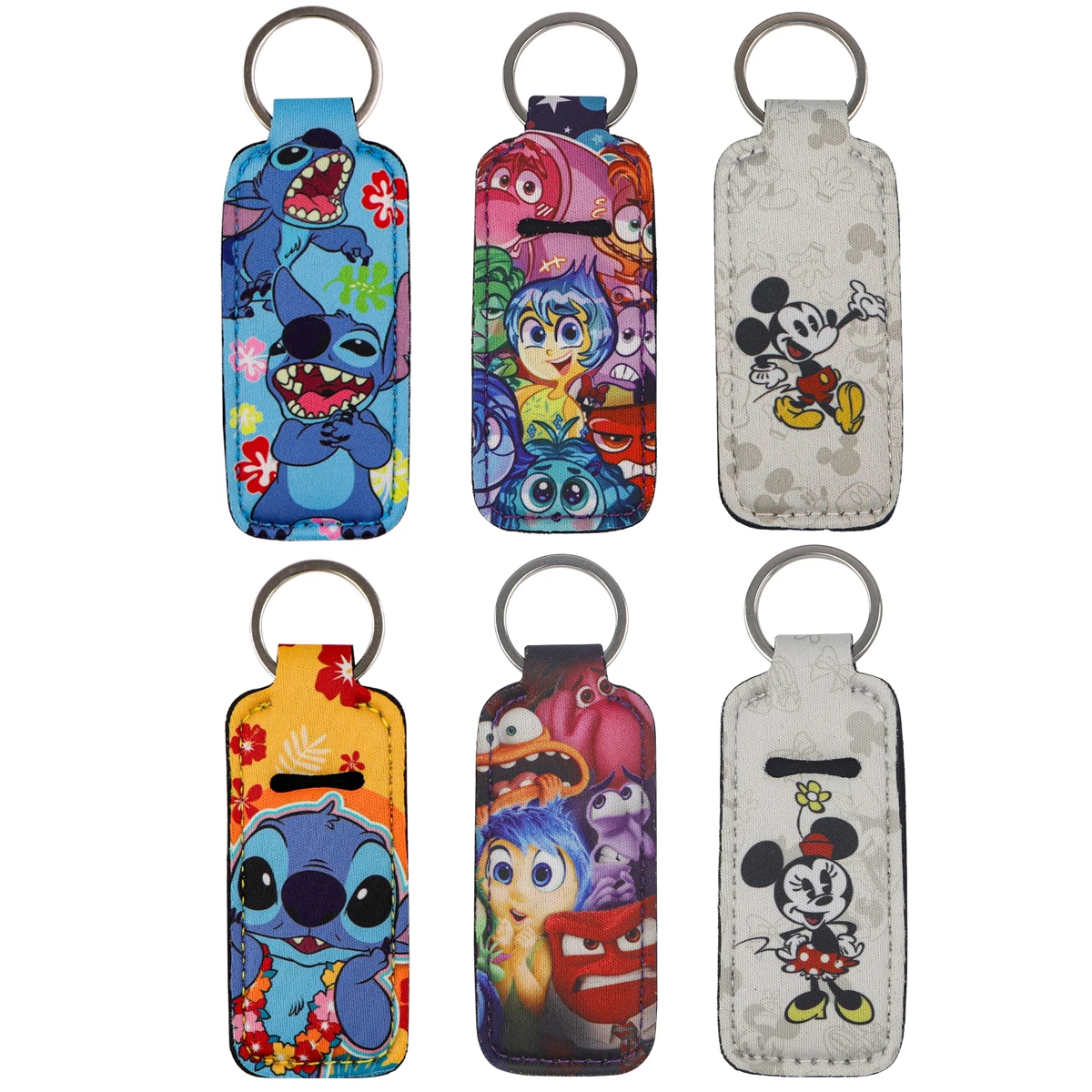 

Cartoon Characters Clip On Lipstick Holder Keychain Print Cartoon Keyring Trendy Lip Balm Key Chain Bag Charms Accessories