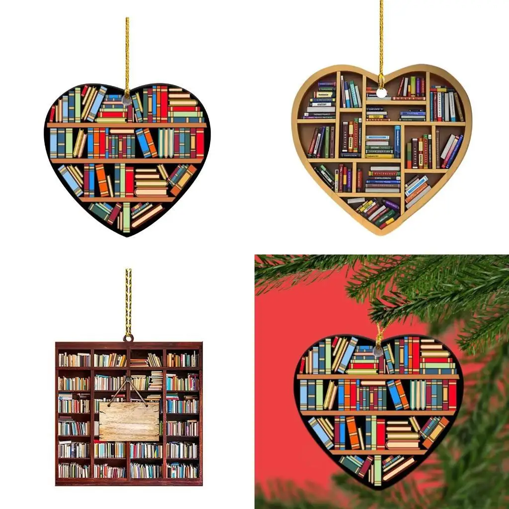 

E8BD Book Lover Heart Ornament Bookshelf Pendant Christmas Tree Decorations for Car